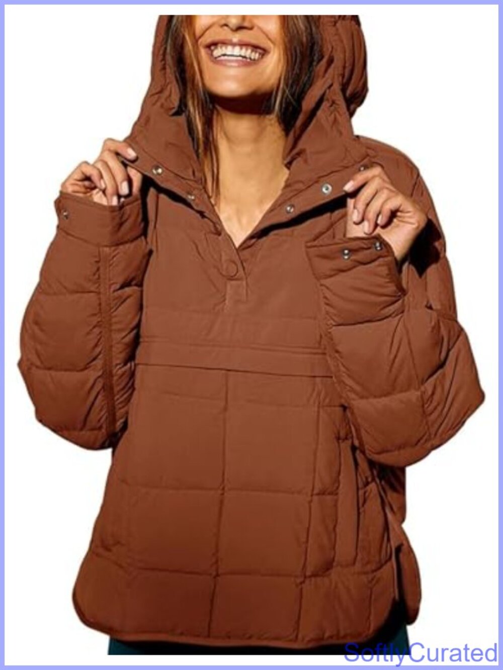 Oversized Quilted Puffer Jacket Hooded Lightweight Warm Coat